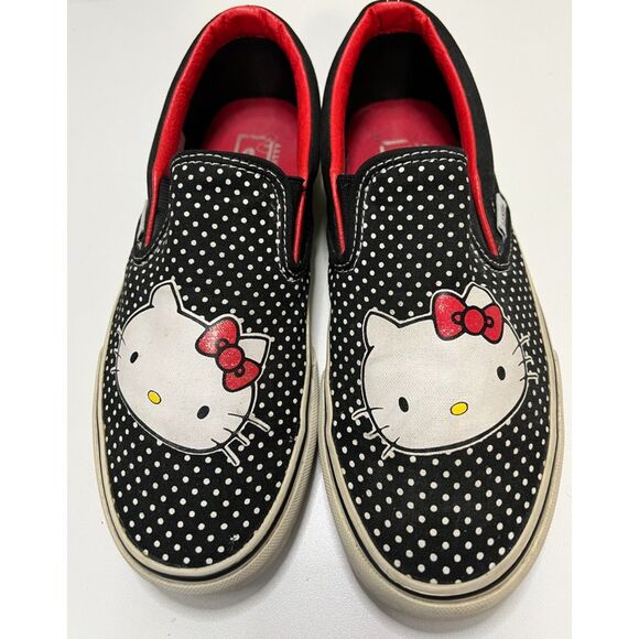 Vans black and white polka dot Hello Kitty classic slip-ons. Size 5.5(M); 7(W). - Picture 1 of 8